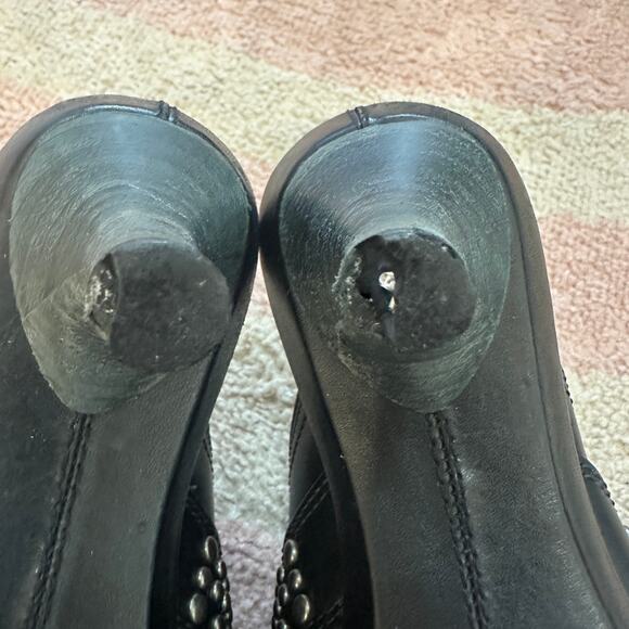 Frye Shelby Black Studded Ring‎ Mule Clogs Heeled Slip-On Leather Western Boho - Picture 8 of 9